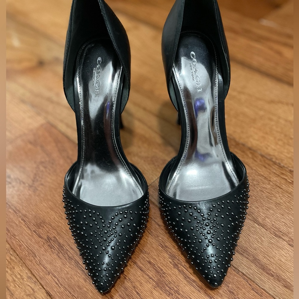 Coach Stilettos Black with Metal Beads Size 7 Good Used Condition 🖤